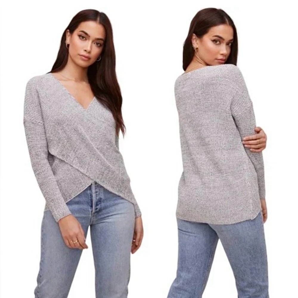 Astr The Label Women's Wrap Front Sweater- Heather Grey Size Medium